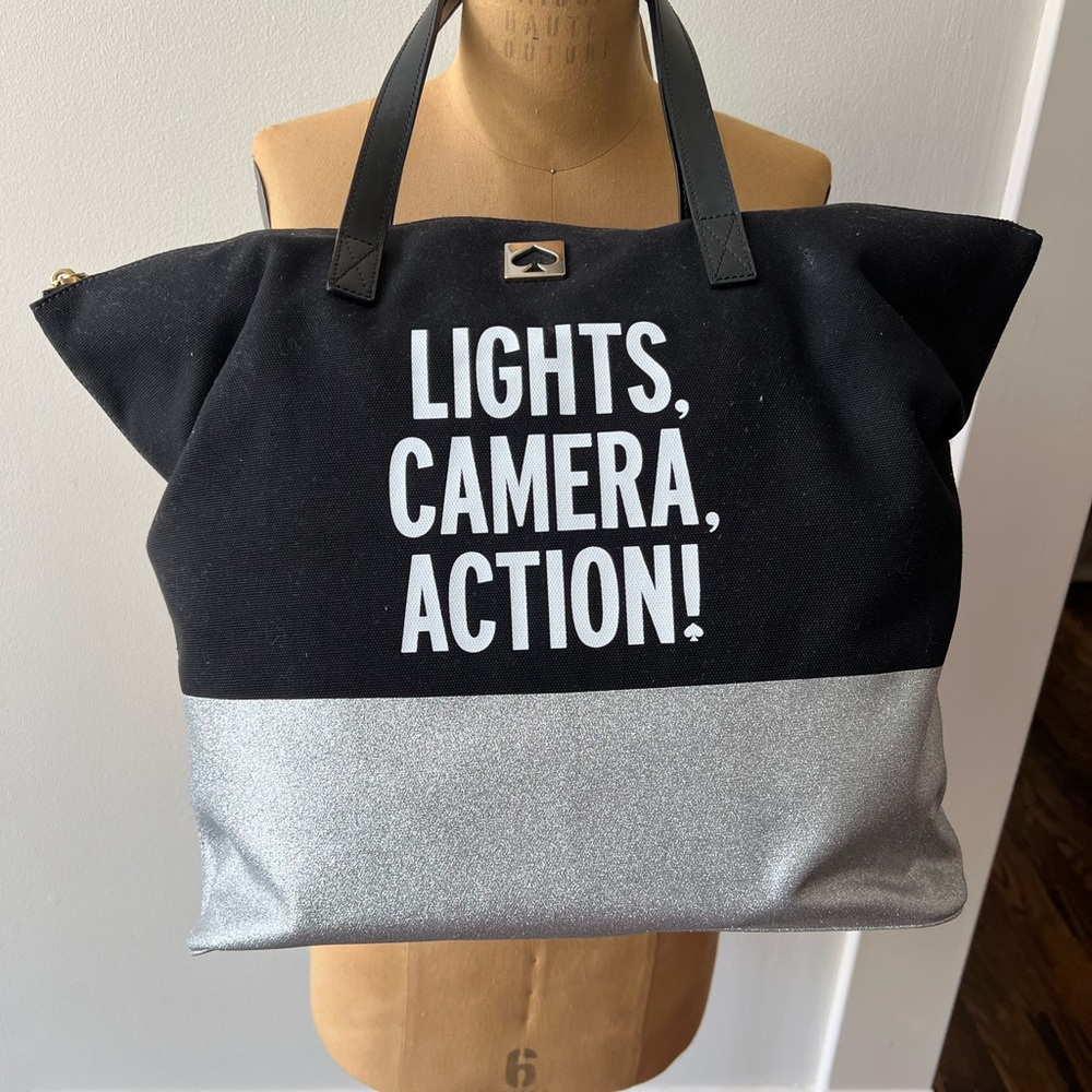 Kate Spade Black and Silver Tote. "Lights, Camera, Action".  New, never used